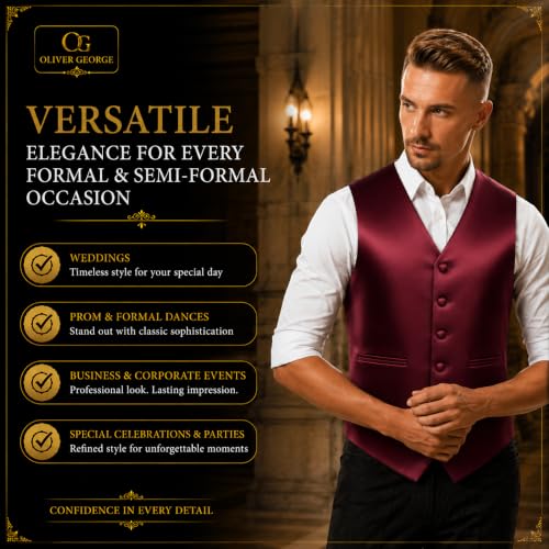Image of Oliver George 4pc Men's Solid Formal Suit Waistcoat Tuxedo Dress Vest Necktie Bowtie Handkerchief Set for Suit or Tuxedo