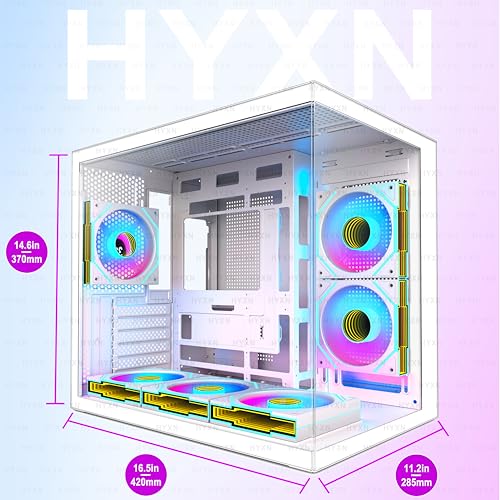 Image of H3 HYXN ATX PC Case - Pre-Installed with 6 Infinity Mirror PWM ARGB Fans - Compact Dual Cavity Mid-Tower PC Gaming Case - with Type-C 3.2-360mm Radiator Support, White