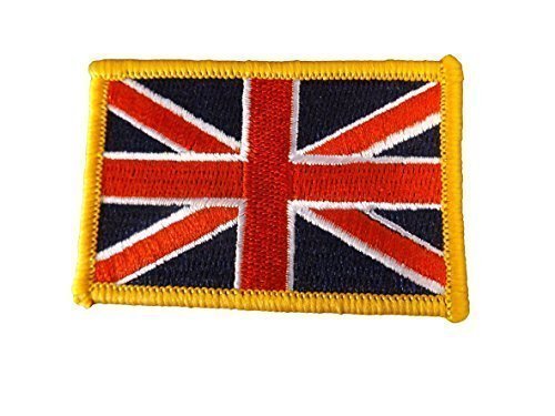 Fat-catz-copy-catz Union Jack Army England United Kingdom Patriotic Flag Iron Sew on Clothes Patch (Gold Border Union Jack Patch)