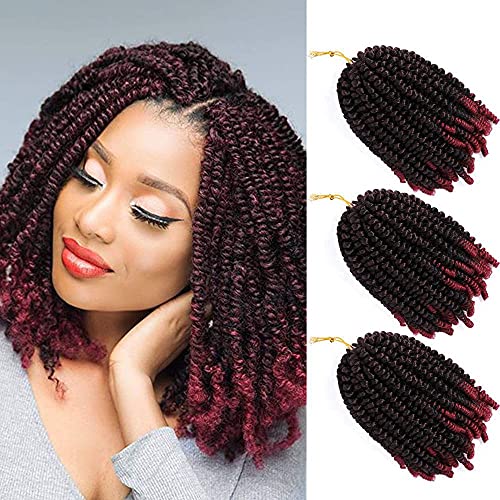 3 Pack Spring Twist Ombre Colors Crochet Braids Synthetic Braiding Hair Extensions Low Temperature Fiber 8inch (T1B/BUG,110g/pack)