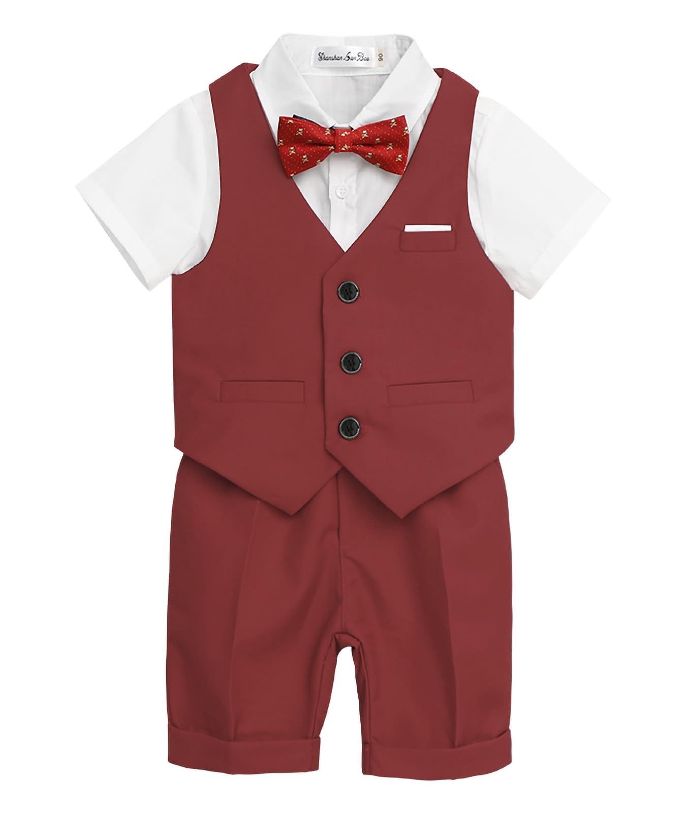 3/4-teiliges Kinder Junge Sommer Hochzeit Kinderanzug, Festliche Anzüge Outfit,Anzüge Weste, Kurzarm Hemd, Kurze Hose, Fliege