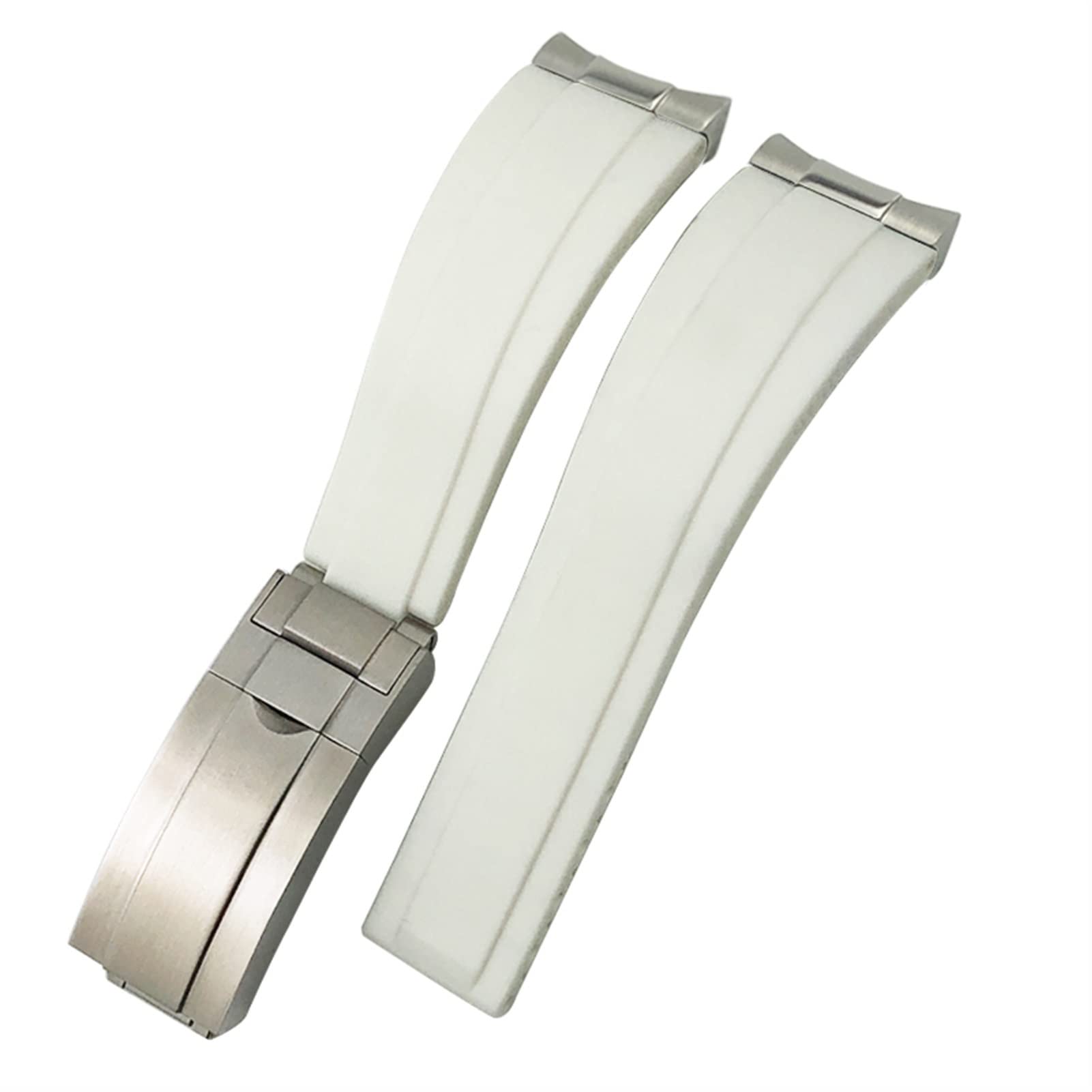 Rubber Watchband 20mm Silicone Strap Fit for Rolex Daytona Submariner GMT Yacht Master Silver Curved Metal link Watch Bracelets