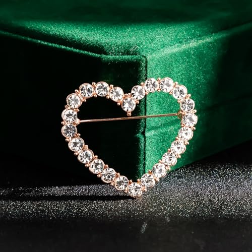 Image of Full Crystal Love Heart Brooch Pin Shining Rhinestone Hallow Heart Lucky Star Lapel Pin Sparkling Heart Pin Dainty Star Brooch Christmas Valentine's Day Gift Women Girls Wedding Party Ceremony Clothes Accessories