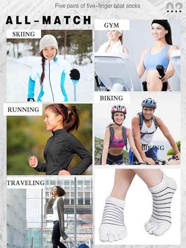 Image of Sintege 5 Pairs Stripe Toe Socks Women Colorful Finger Sock with Toes Separated Ankle Socks for Athletic Running Women Men