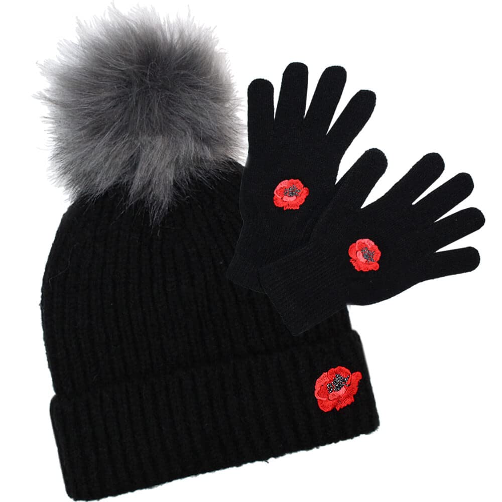 TeddyT's Ladies Luxury Poppy Fleece Lined Chunky Knitted Bobble Hat & Gloves Set