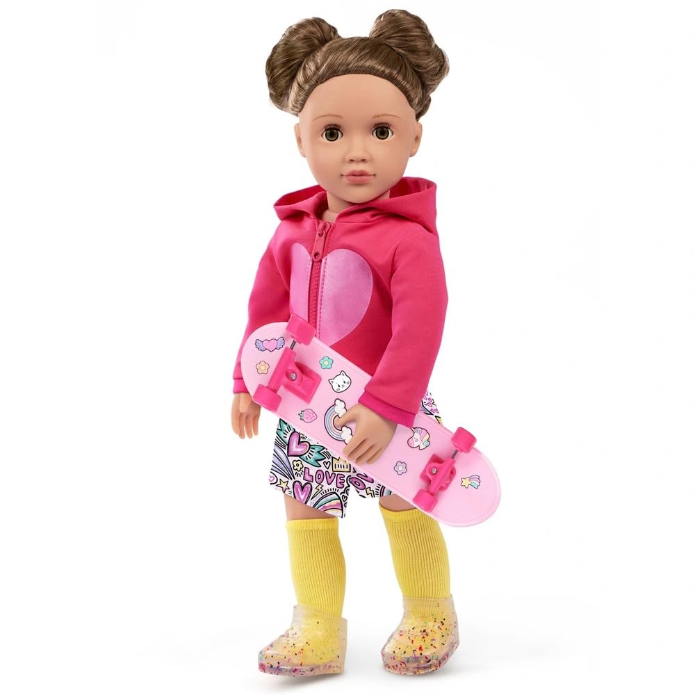 AIDNI Our G Deluxe Hoodie & Skateboard Outfit for 18-Inch Dolls, Skateboard with Rolling Wheels, Hoodie, Skort, Shoes & Accessories