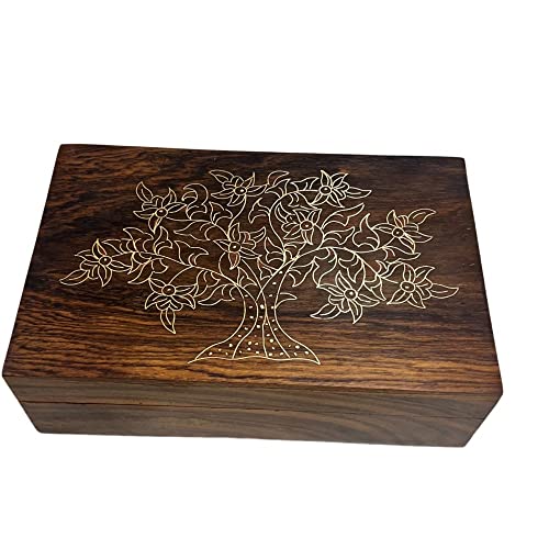 Collectiblesbuy Handmade Wooden Box Hinged Lid Brown Keepsake Unfinished Jewelry And Diy Crafts Storage Box For Women Jewel Organizer Golden Floral Print Decorative Wood Stash Boxes Walnut Finish #TOP7