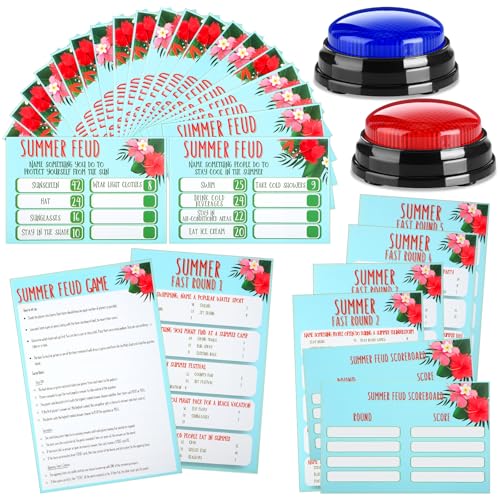 Soulchen Summer Friendly Feud Game with 2 Answer Buzzers, Feud Card for Family Game Night Fun Trivia Quiz for Party Office Class Groups Team Building