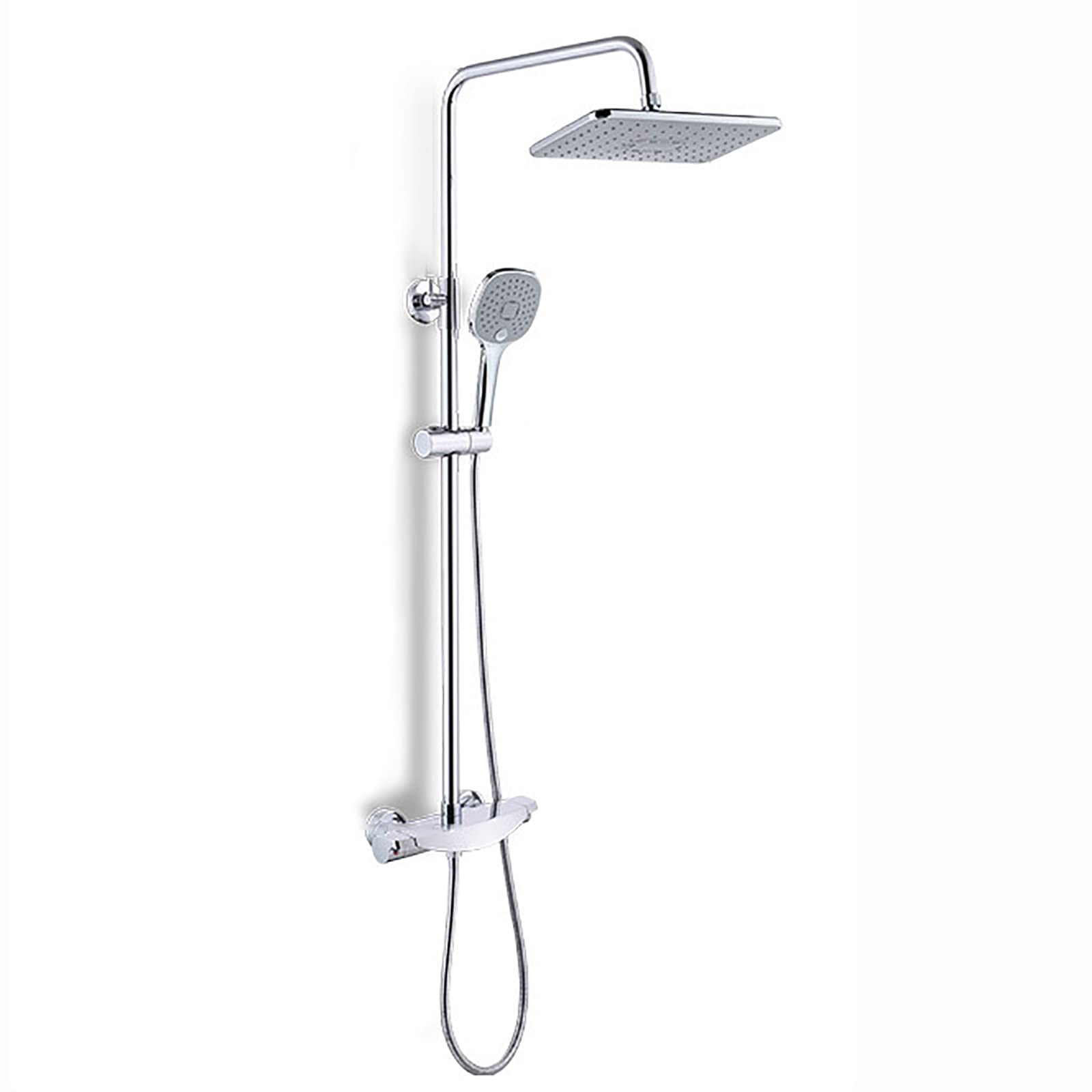 NGDFGR Thermostatic Shower With Shower Head, Shower Combo Set Wall Mount Shower Faucet Set Double Handle Rain Mixer Shower Combo Set With Waterfall Tub Spout, 3 Mode Handheld Sh,Chrome