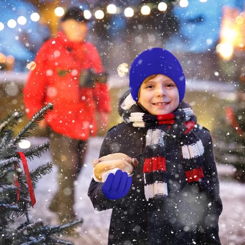 Image of Cooraby 6 Pack Kid's Winter Beanies Hat Full Fingers Gloves Set Skull Winter Caps Stretchy Gloves for Boys Girls