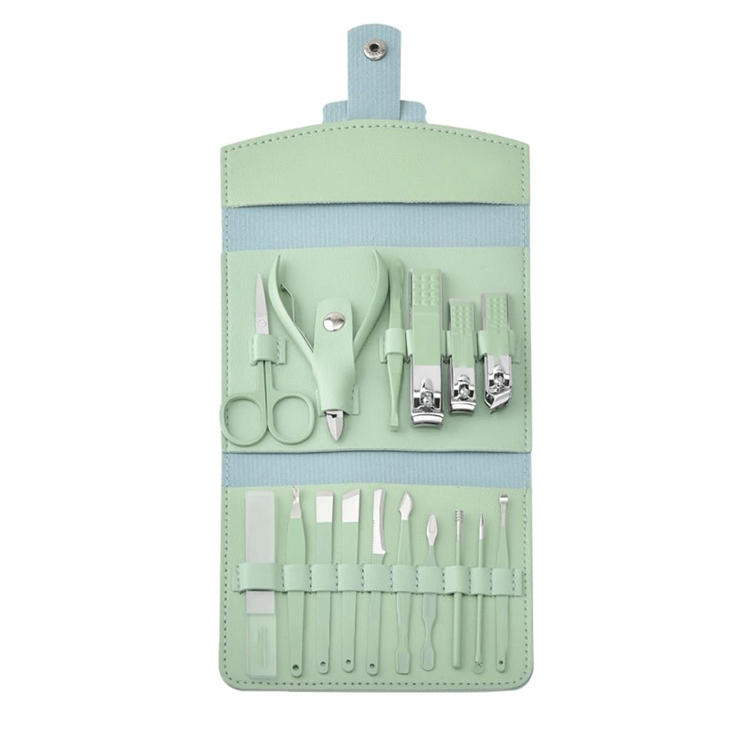 Matcha Green Stainless Steel 16 Piece Nail Scissors Set Pliers Nail and Foot Repair Tools