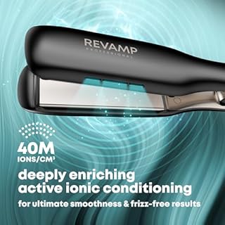 REVAMP Enigma Tri-Care Infrared Ionic Wide Hair Straightener - Extra-Wide Plate Straighteners for Kind, One Stroke Styling, Curved Design for Waves, Curls - Professional Ceramic Hair Straightener