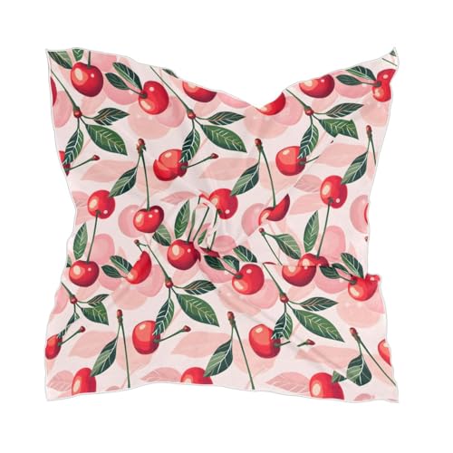 Women's Square Silk Hair Scarves and Wraps Headscarf Cherry Pink Head Neck Scarf Bandana 24inch - Main Image