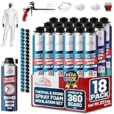 BondXtra Spray Foam Insulation Kit (18 x 32.80 oz/930 gr - 480 Board feet), Self-Expanding Adhesive Foam, Closed Cell Heat Insulation & Acustic Spray with Cleaner and Dispensing Gun - 18 Pack