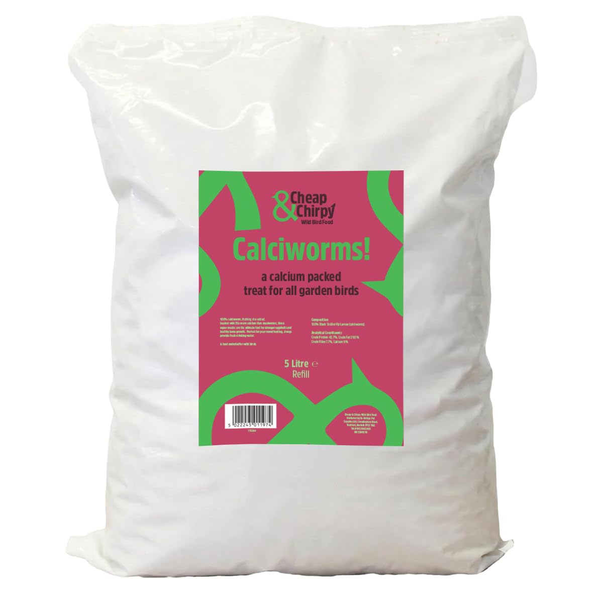 Cheap & Chirpy Calciworms For Wild Birds - 5 Litre Refill Bag - Wild Bird Feed - Swan And Duck Food - Calci Worms for Birds (packaging may vary)