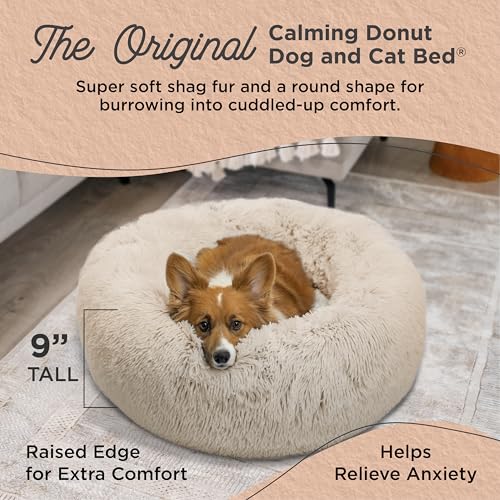 Best Friends by Sheri The Original Calming Donut Cat and Dog Bed in Shag Fur Taupe, Medium 30x30 - Image 3
