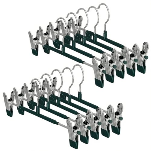 Dunkwckore 10 Pezzi Grucce Pantaloni, Grucce in Metallo con Pinze Regolabili, Appendiabiti Pantaloni, Grucce Gonne da Armadio con 2 Clip Antiscivolo Salvaspazio per Gonne Pantaloni e Sciarpe, Verde