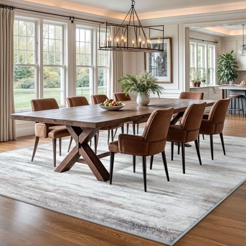 KOZYFLY Washable Rugs 8x10 Area Rug Modern Ombre Thin Rugs for Living Room, Washable Large Non-Slip Soft Striped Rug for Bedroom, Print Distressed Beige Abstract Carpet for Laundry/Kid Room