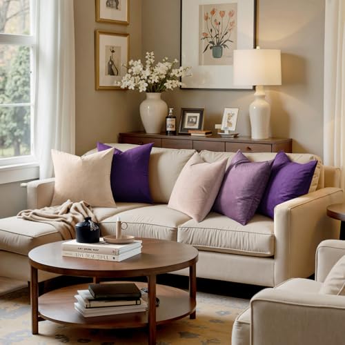 Image of MIULEE Velvet Throw Pillow Covers 16x16 Inch, Pack of 2 - Eggplant Purple, Super Soft Decorative Square Cushion Cases Modern Luxury Home Decor for Sofa,Couch,Bed,Chair