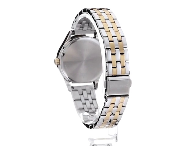 Caravelle Bulova women\'s dress watch.  Small Octagon face with 3 silver stripes Caravelle Bulova women main image 4
