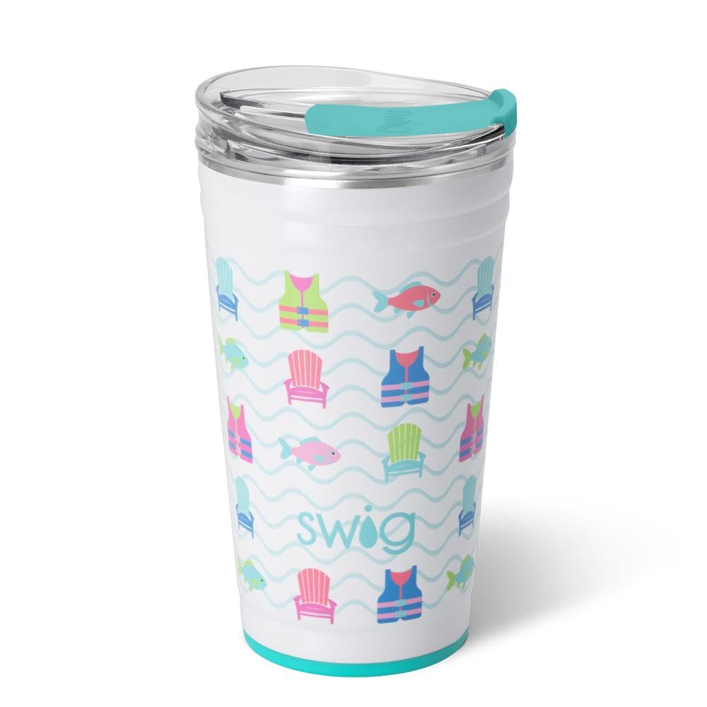 Swig Life 24oz Party Cup, Stackable Insulated Travel Coffee Tumbler with EZ Slider Lid, Cup Holder Friendly, Stainless Steel 24 oz Tumbler, Reusable