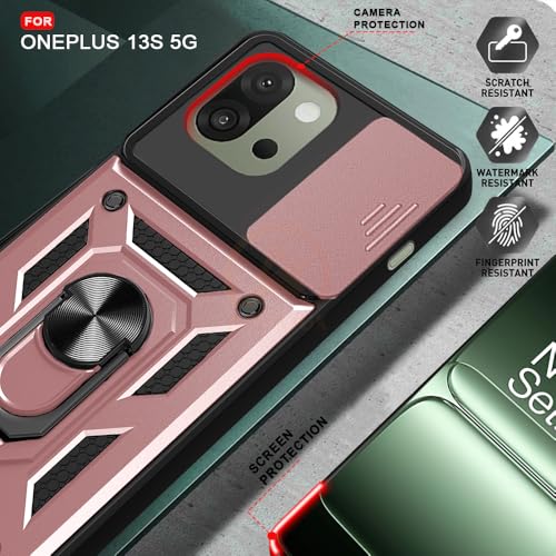 Image of Armor Bumper Back Cover Case for OnePlus 13S 5G Rotating Camera Cover, Ring Holder & Kickstand | Heavy Duty & 360 Degree Protection OnePlus 13S 5G Back Cover (Pink)