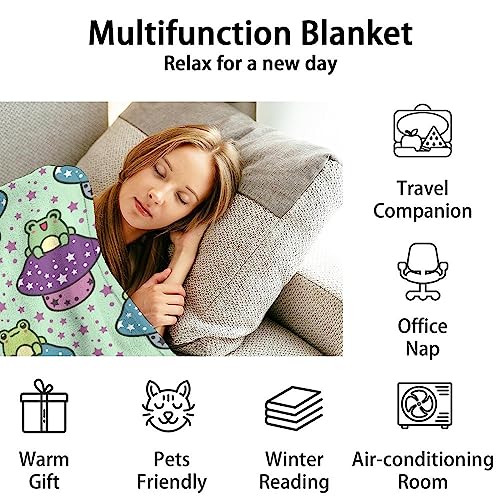 Frog Throw Blanket for Teen - 50x60 Inches Throw Size - Soft Fluffy Cozy Blankets Gift - Sage Green Cute Blanket Throws for Living Room Decorative