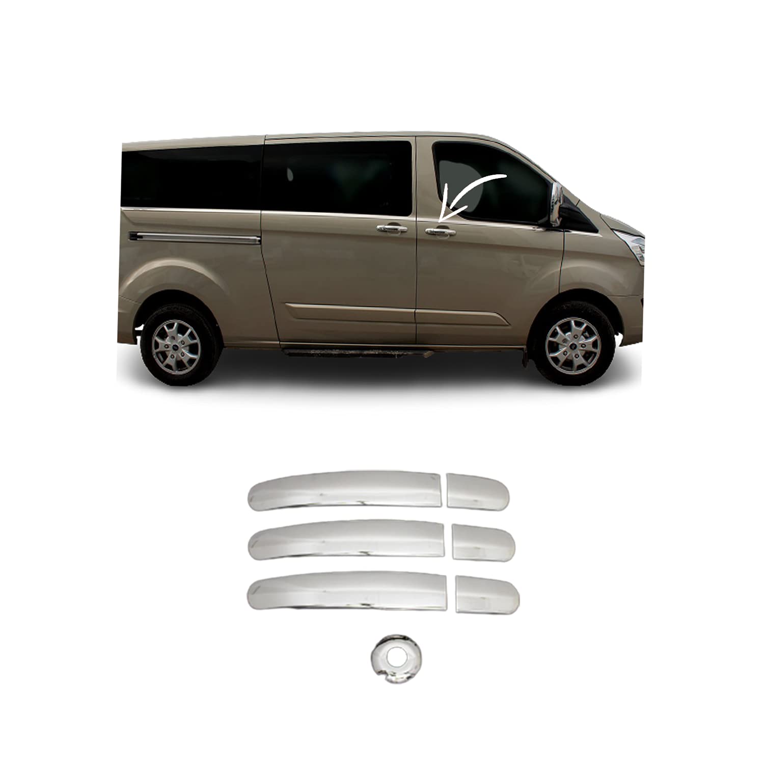 Molduras de acero inoxidable pulido para manijas de Ford Tourneo Custom (Modelos 2013+)
