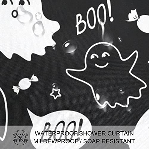 Rideau de douche Happy Halloween Boo avec crochets pour salle de bain enfant