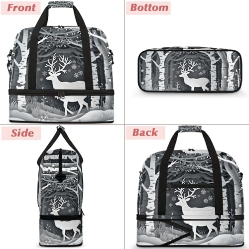 Large Weekender Overnight Bags Animal Snow Deer Travel Duffel Bag for Women Men Gym Bag With Shoe Compartment Foldie Travel Tote Bag Carry On Personal Item Bag for Travel Gym Sports3