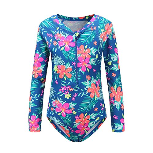 HowJoJo Big Girls One Piece Swimsuits Long Sleeve Rash Guard Shirt Zipper Front Bathing Suits for Girls Size 16/7-16