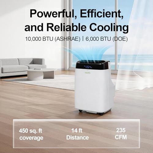 Image of Hykolity WiFi Enabled Portable Air Conditioners 10,000 BTU, Cools Rooms Up To 450 Sq.Ft, 45dB Dual Motor 5 in 1 Quiet Smart AC Unit with Cool, Fan, Dehumidifier, 24H Timer & Sleep Mode