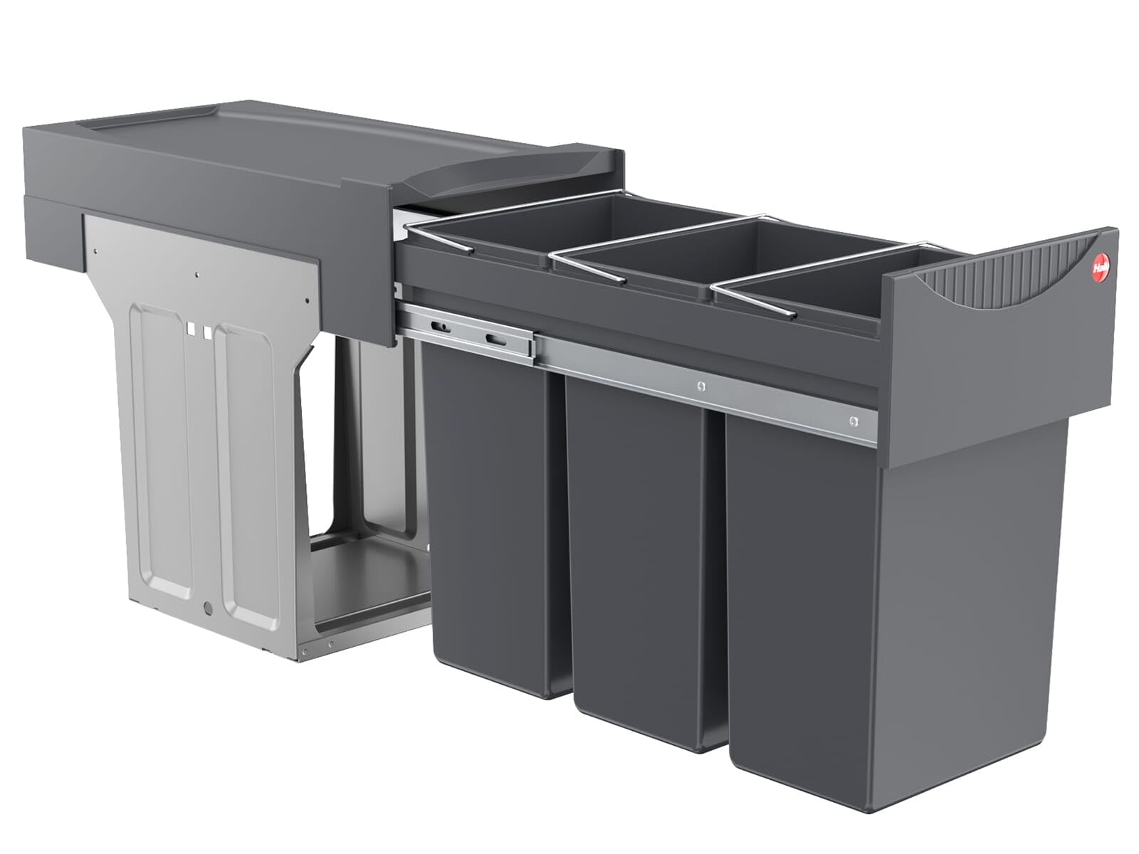 Hailo 3666-13 - Cubo de Basura para la Cocina con 3 compartimientos, Color Negro | sobre mueble bajo