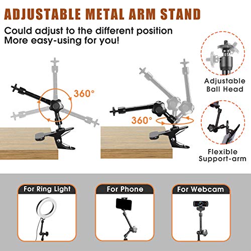 Lusweimi Ring Light for Laptop Computer Video Conferencing with Clip&Overhead Tripod, LED Selfie 6\" Webcam Light with Magic Arm&Phone Holder for iPhone/Zoom Meeting/Video Recording/YouTube/TIK Tok