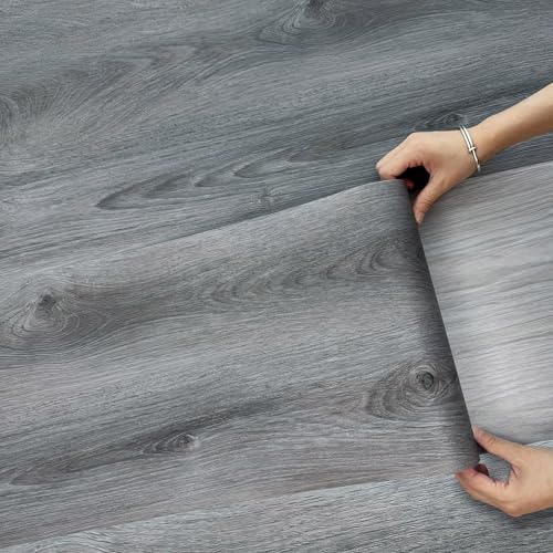 Vinyl Flooring Roll 30cmX 5m Laminate Wood Flooring Peel n Stick Floor self Adhesive Waterproof Covering for Bedroom Living Room Kitchen Rental (1.5m Smoke Grey)