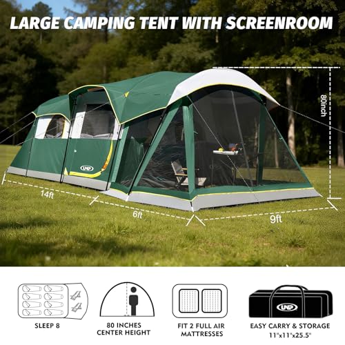 UNP Camping Tent 8 Person Waterproof Big Tunnel Tent with Screen Porch - Image 3