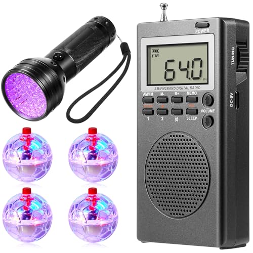 Dunzy 6 Pcs Ghost Hunting Equipment Kit Includes 1 Ghost Hunting Box, 4 Light up Cat Balls (Include Battery), 1 Black UV Flashlight for Ghost Hunting(Stylish)