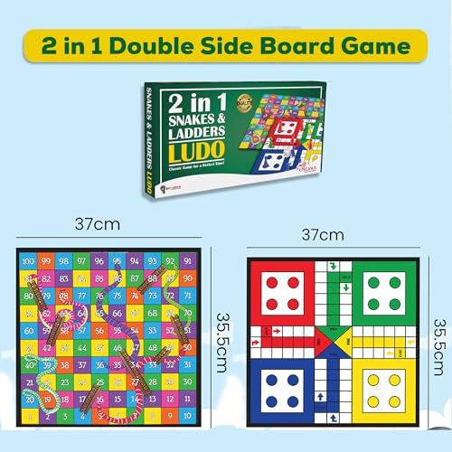 Image of Popcorn Games & Puzzles 2-in-1 Ludo and Snakes & Ladders Board Game for Kids, Adults & Family | Travel-Friendly Classic Game Set for Fun Party Nights, Gifting & Learning | Great for 5-99 Age Groups