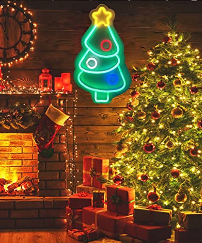 Image of Christmas Tree Neon Signs for Xmas Wall Decor LED Xmas Tree Neon Light Sign for Christmas Party, Bar, Home, Bedroom Decor