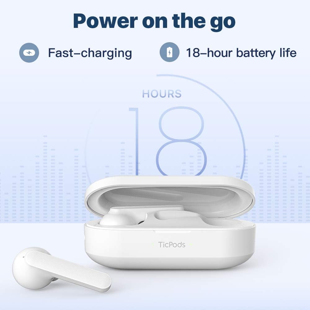 Wireless Earbuds TicPods Free True Bluetooth Earbuds with Charging case, Water Resistant, Clear Crisp Audio in Both Ears, Noise isolating- Ice
