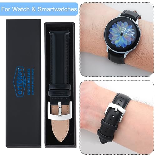 Image of OTTOODY Leather Watch Bands Quick Release, Elegant Top Grain Leather Watch Straps for Men & Women, Choice of Color & Width - 18mm, 19mm, 20mm, 21mm or 22mm Wristbands Bracelet for Watch & Smartwatch