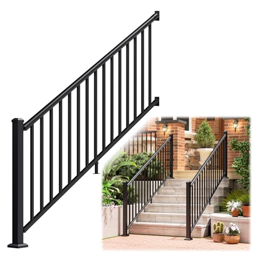 Image of Egadis 1 Pack 36 in. H x 7 ft. W Aluminum Stair Railing Kit, Black Textured AAMA 2604 Powder-Coat Finish Modular Railing System for Outdoor Decks, Porches & Balconies (1 Post, 1 Panel)