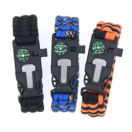 3Bears Outdoor Survival Paracord Bracelet with Compass Fire Starter and Emergency Whistle