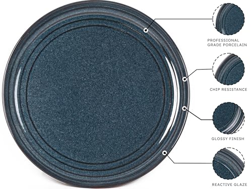 Image of Bodhi House Handcrafted Chip Resistance Porcelain Dinner Set, 14 Pieces Dish Set Serving for 6, Microwave and Dishwasher Safe, Bone-ash Free, Crockery Set for Dining and Gifting, Sapphire Blue