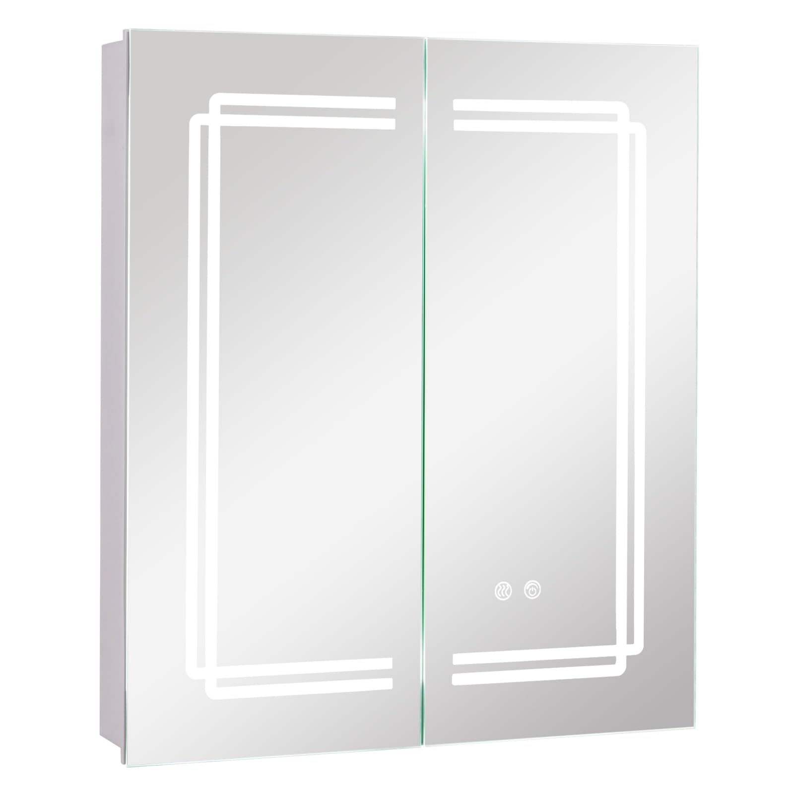 LIFEZEAL Armario con Espejo de Pared con LED, Armario con Espejo de baño con estantes Ajustables, LED con 3 Colores Ajustables Armario con Espejo, Función antivaho, con 2 enchufes, 60 x 70 x 13 cm