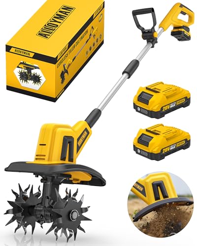Alloyman 20V Cordless Tiller Cultivator,...