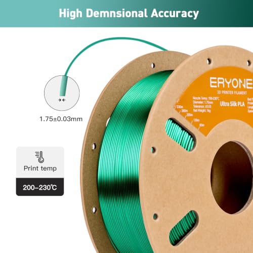 Image of ERYONE Silk Filament PLA+ 1.75mm Upgraded Shiny 3D Printer Filament, Gloss Finish, Fit Most FDM Printer Stable Printing,1kg (2.2LBS) /Spool, Green