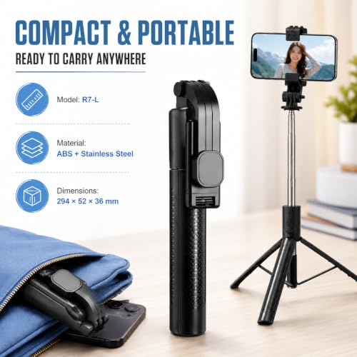 Image of UNBREAKcable Tripod Stand for Mobile Video Shoot & Camera Stand Bluetooth Selfie Stick (Black, Remote Included) R7L