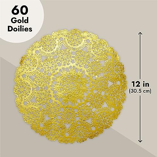 Juvale JUNWA 60 Pack Gold Doilies, 12 Inch Round Medallion-Style, Disposable Placemats thumb #3