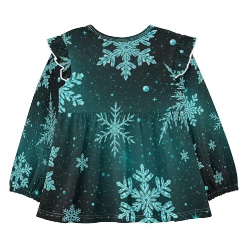 Teal Sky Snowflake Pattern Infant/Toddler Girl Long Sleeve T-Shirts Toddler Baby Casual Crewneck Soft Tee 5T3